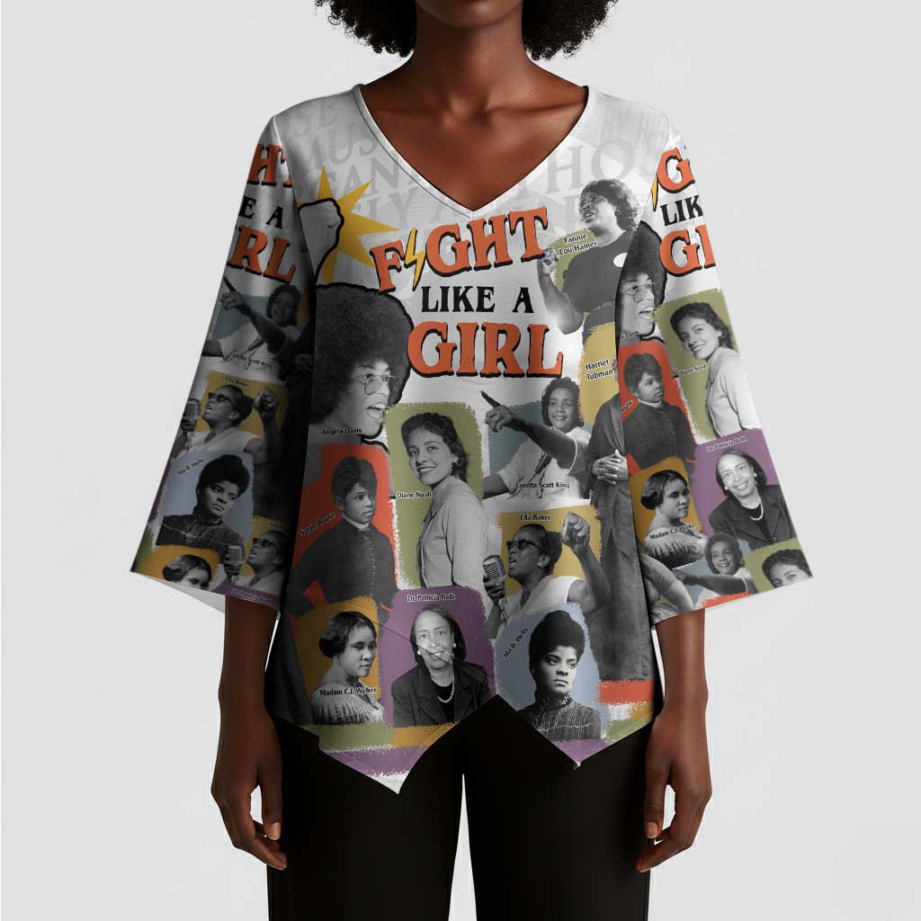 Black History Fight Like A Girl Kimono Sleeve Blouse African Feminist Icons and Bold Retro Art Style - African Pride