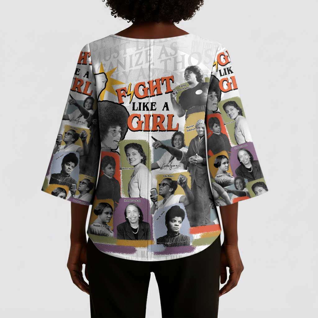 Black History Fight Like A Girl Kimono Sleeve Blouse African Feminist Icons and Bold Retro Art Style - African Pride