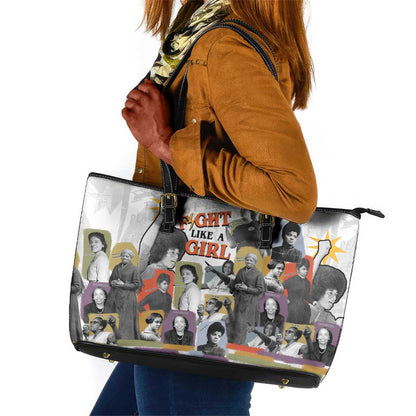 Black History Fight Like A Girl Leather Tote Bag African Feminist Icons and Bold Retro Art Style - African Pride