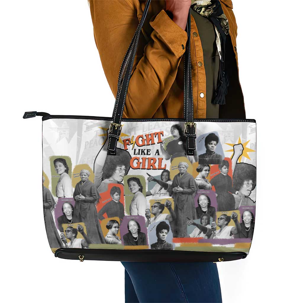 Black History Fight Like A Girl Leather Tote Bag African Feminist Icons and Bold Retro Art Style - African Pride
