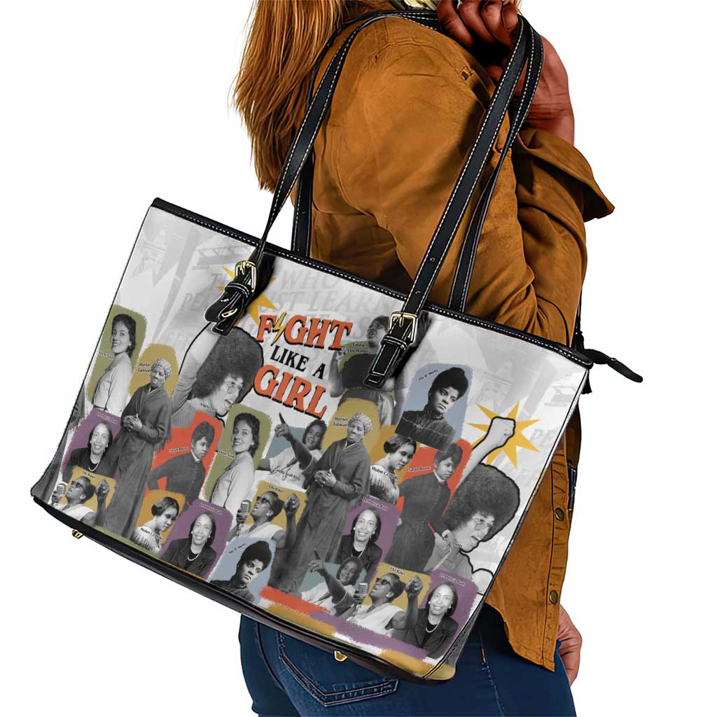 Black History Fight Like A Girl Leather Tote Bag African Feminist Icons and Bold Retro Art Style - African Pride