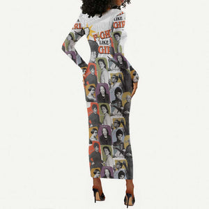 Black History Fight Like A Girl Long Sleeve Bodycon Dress African Feminist Icons and Bold Retro Art Style - African Pride