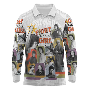 Black History Fight Like A Girl Long Sleeve Polo Shirt African Feminist Icons and Bold Retro Art Style - African Pride