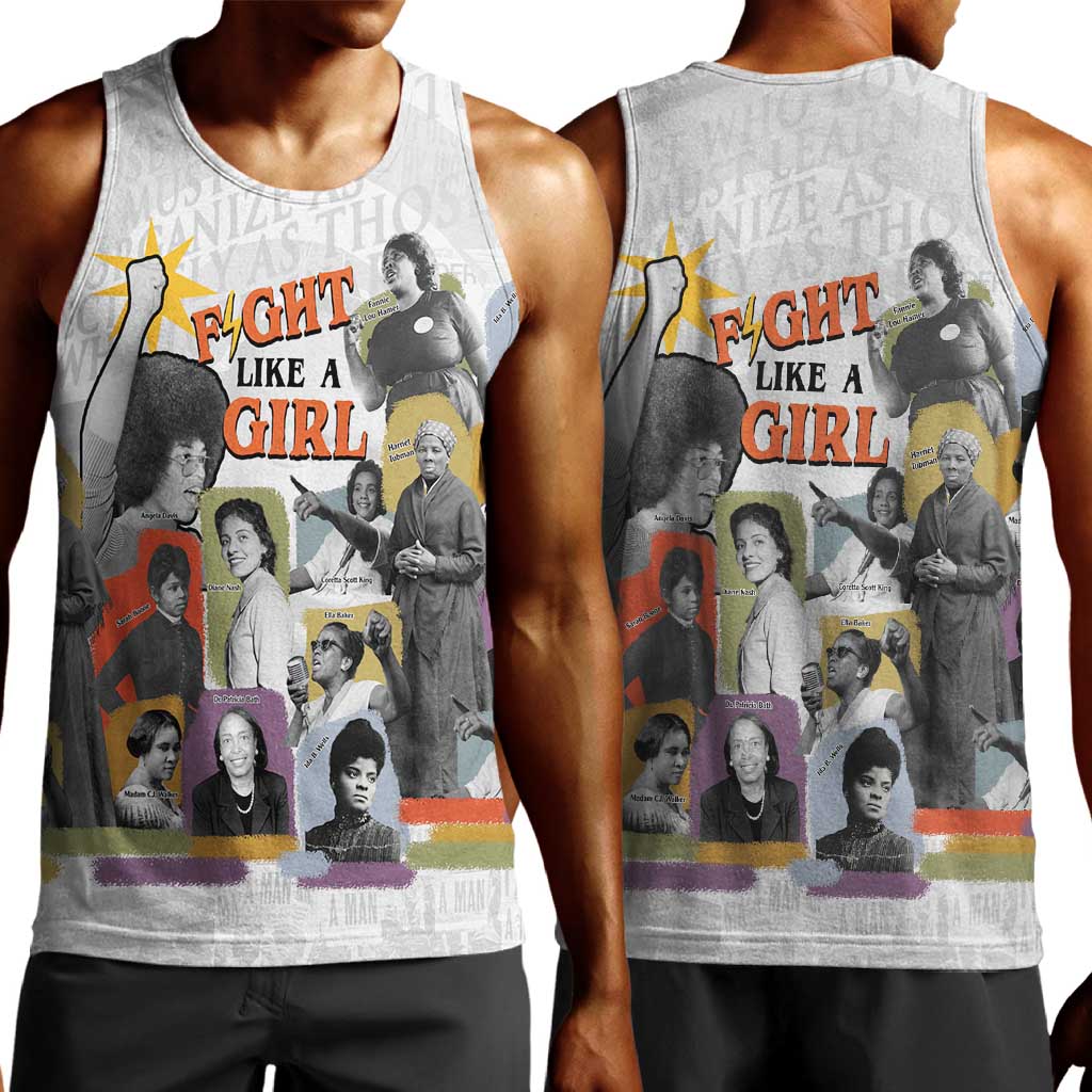 Black History Fight Like A Girl Men Tank Top African Feminist Icons and Bold Retro Art Style - African Pride