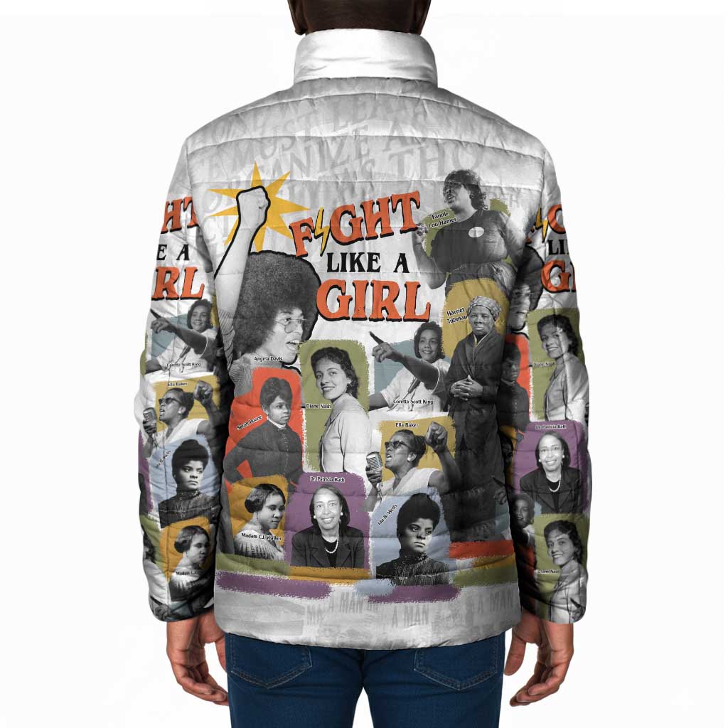 Black History Fight Like A Girl Padded Jacket African Feminist Icons and Bold Retro Art Style - African Pride