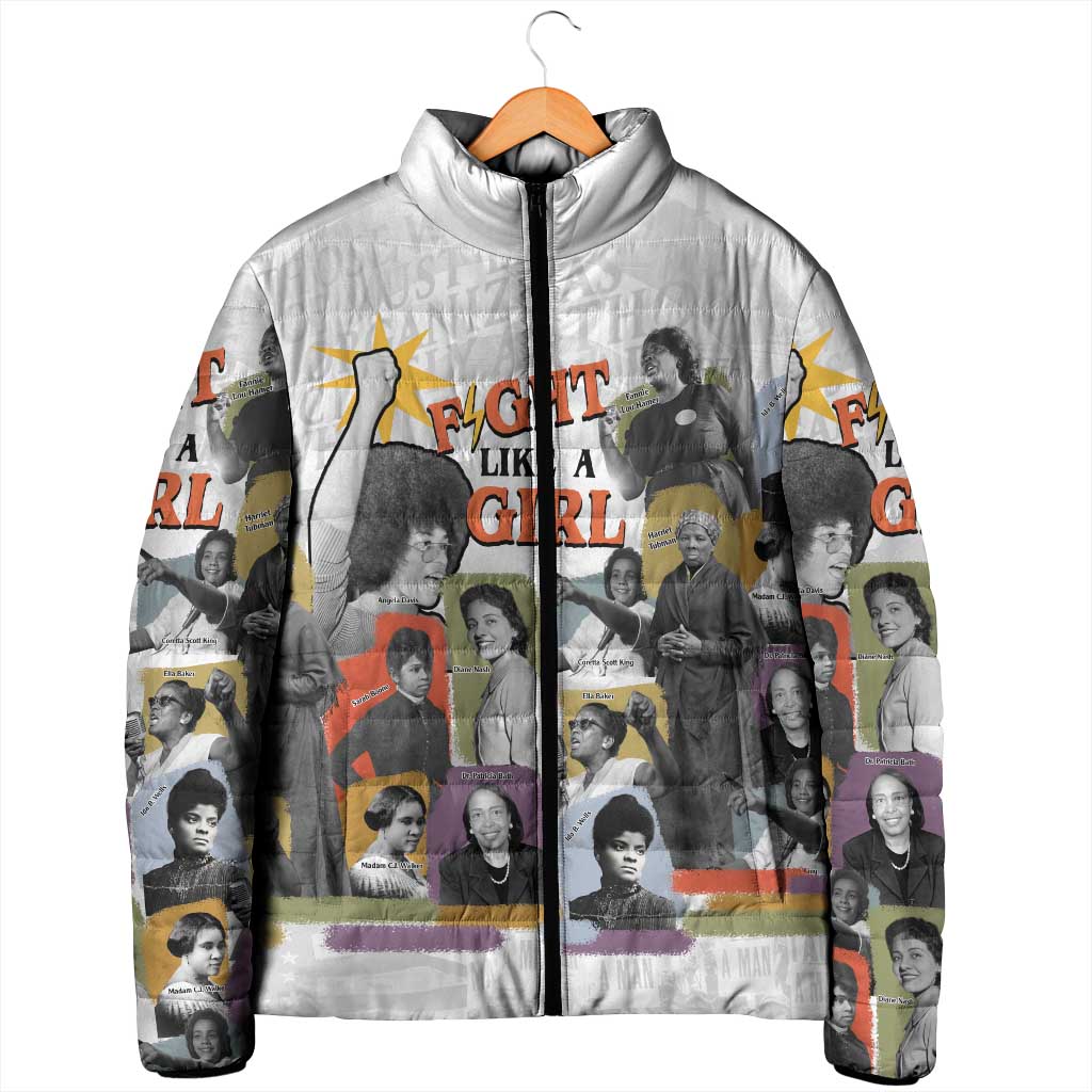 Black History Fight Like A Girl Padded Jacket African Feminist Icons and Bold Retro Art Style - African Pride
