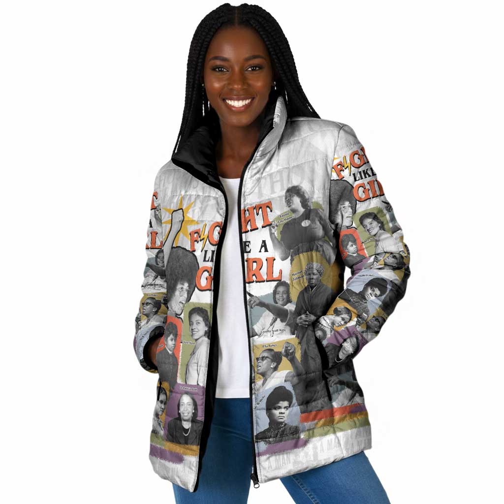Black History Fight Like A Girl Padded Jacket African Feminist Icons and Bold Retro Art Style - African Pride