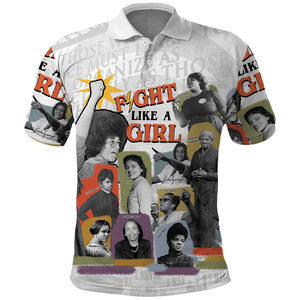 Black History Fight Like A Girl Polo Shirt African Feminist Icons and Bold Retro Art Style - African Pride