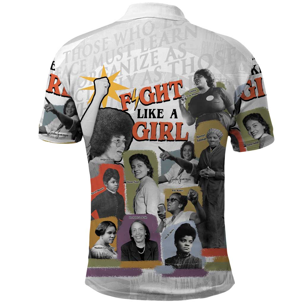 Black History Fight Like A Girl Polo Shirt African Feminist Icons and Bold Retro Art Style - African Pride