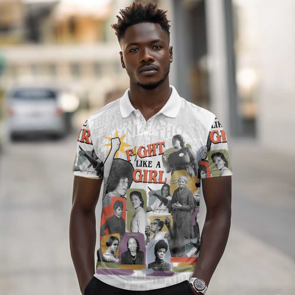 Black History Fight Like A Girl Polo Shirt African Feminist Icons and Bold Retro Art Style - African Pride