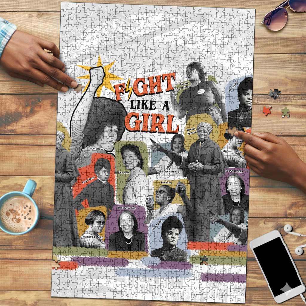 Black History Fight Like A Girl Puzzle African Feminist Icons and Bold Retro Art Style - African Pride