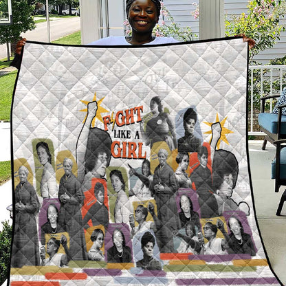 Black History Fight Like A Girl Quilt African Feminist Icons and Bold Retro Art Style - African Pride