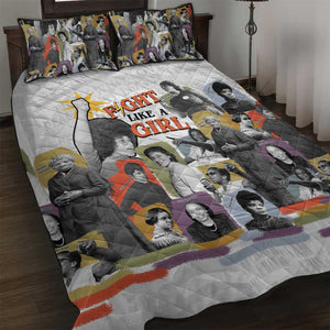 Black History Fight Like A Girl Quilt Bed Set African Feminist Icons and Bold Retro Art Style - African Pride