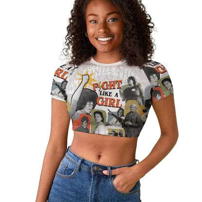 Black History Fight Like A Girl Raglan Cropped T shirt African Feminist Icons and Bold Retro Art Style - African Pride
