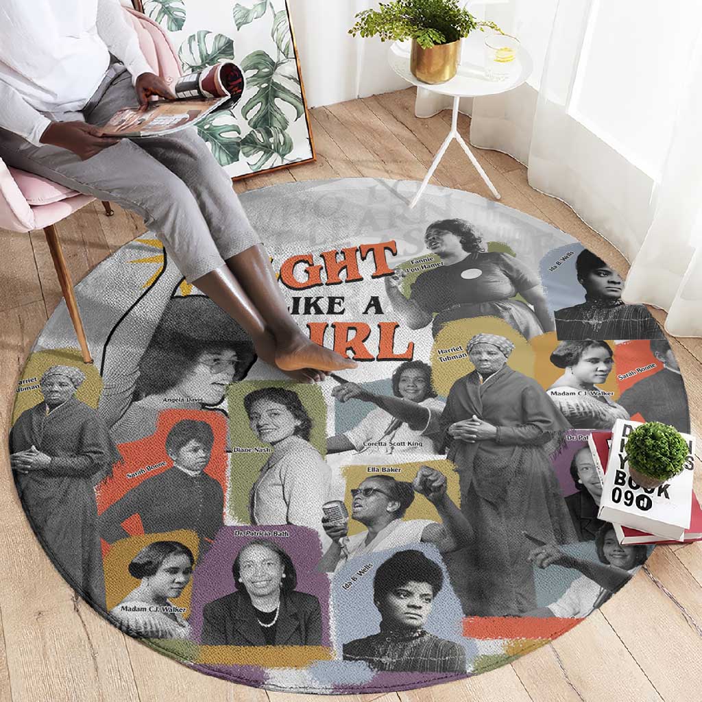 Black History Fight Like A Girl Round Carpet African Feminist Icons and Bold Retro Art Style - African Pride