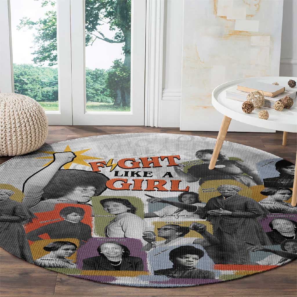 Black History Fight Like A Girl Round Carpet African Feminist Icons and Bold Retro Art Style - African Pride