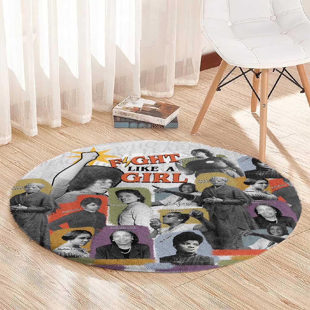 Black History Fight Like A Girl Round Carpet African Feminist Icons and Bold Retro Art Style - African Pride