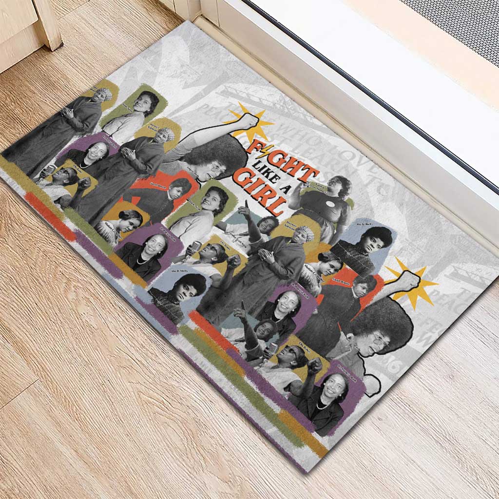 Black History Fight Like A Girl Rubber Doormat African Feminist Icons and Bold Retro Art Style - African Pride