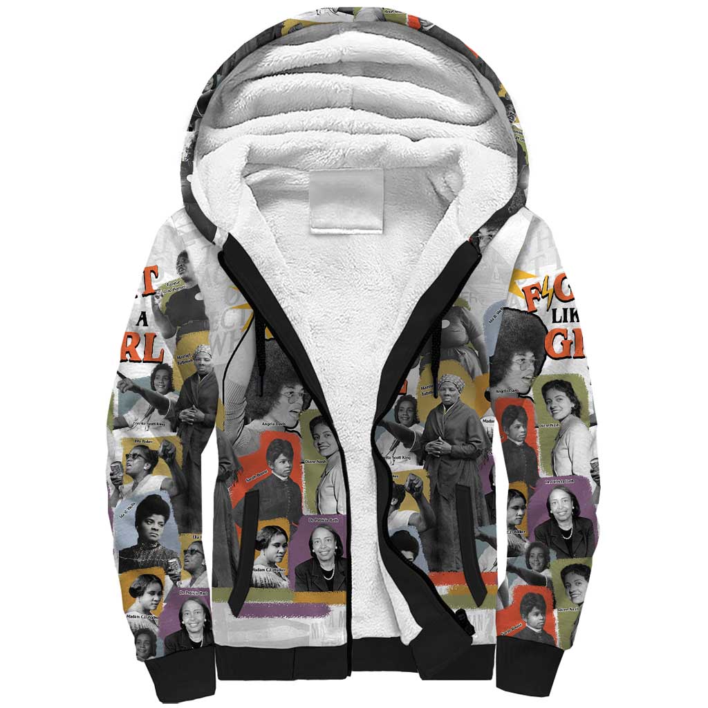 Black History Fight Like A Girl Sherpa Hoodie African Feminist Icons and Bold Retro Art Style - African Pride