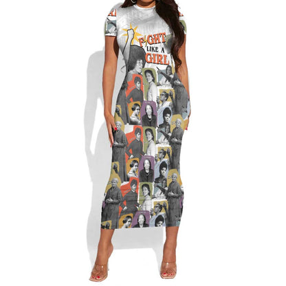 Black History Fight Like A Girl Short Sleeve Bodycon Dress African Feminist Icons and Bold Retro Art Style - African Pride
