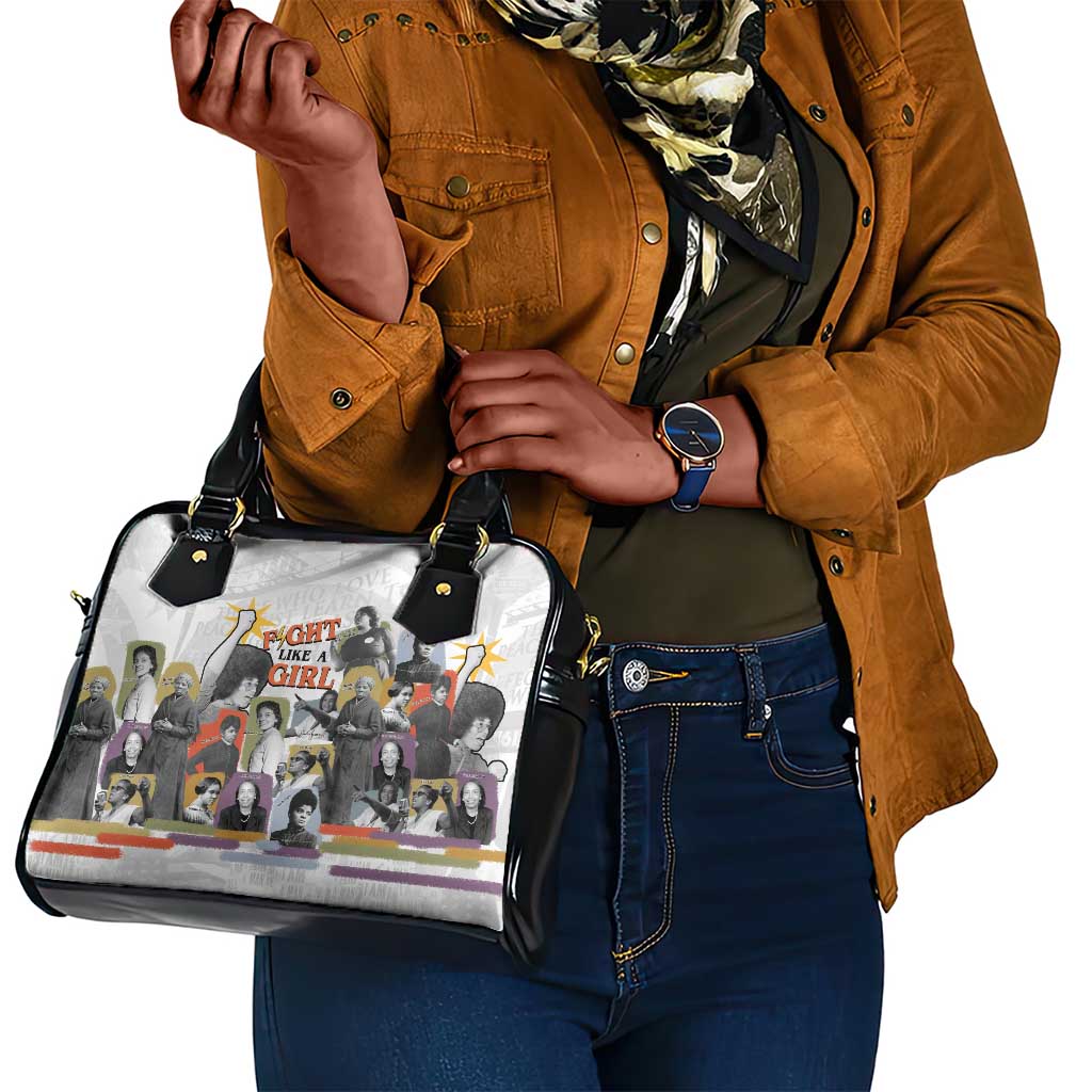 Black History Fight Like A Girl Shoulder Handbag African Feminist Icons and Bold Retro Art Style - African Pride