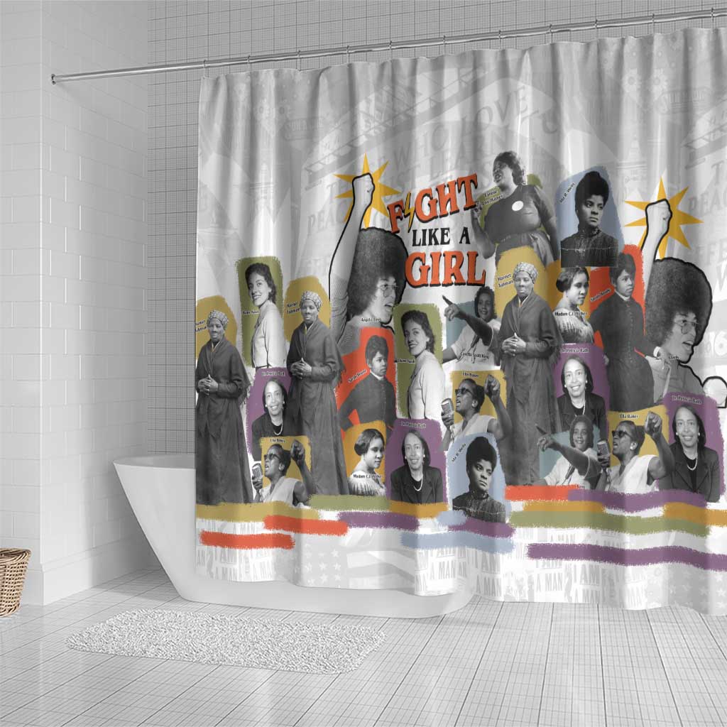 Black History Fight Like A Girl Shower Curtain African Feminist Icons and Bold Retro Art Style - African Pride