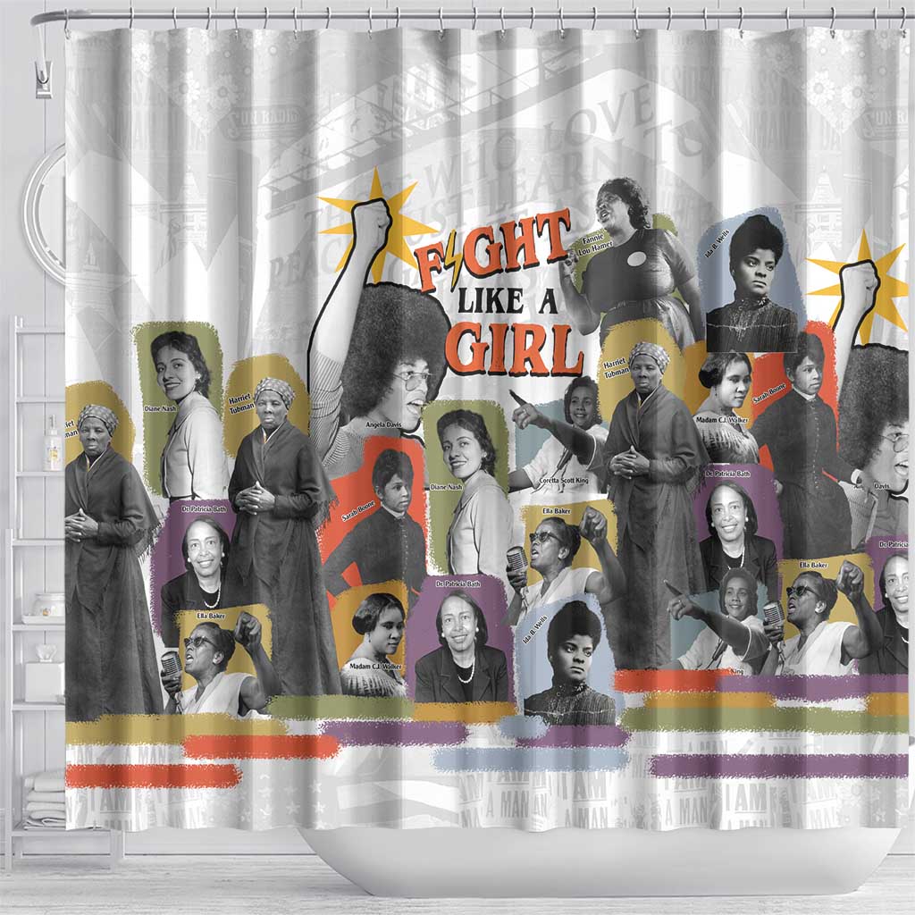 Black History Fight Like A Girl Shower Curtain African Feminist Icons and Bold Retro Art Style - African Pride