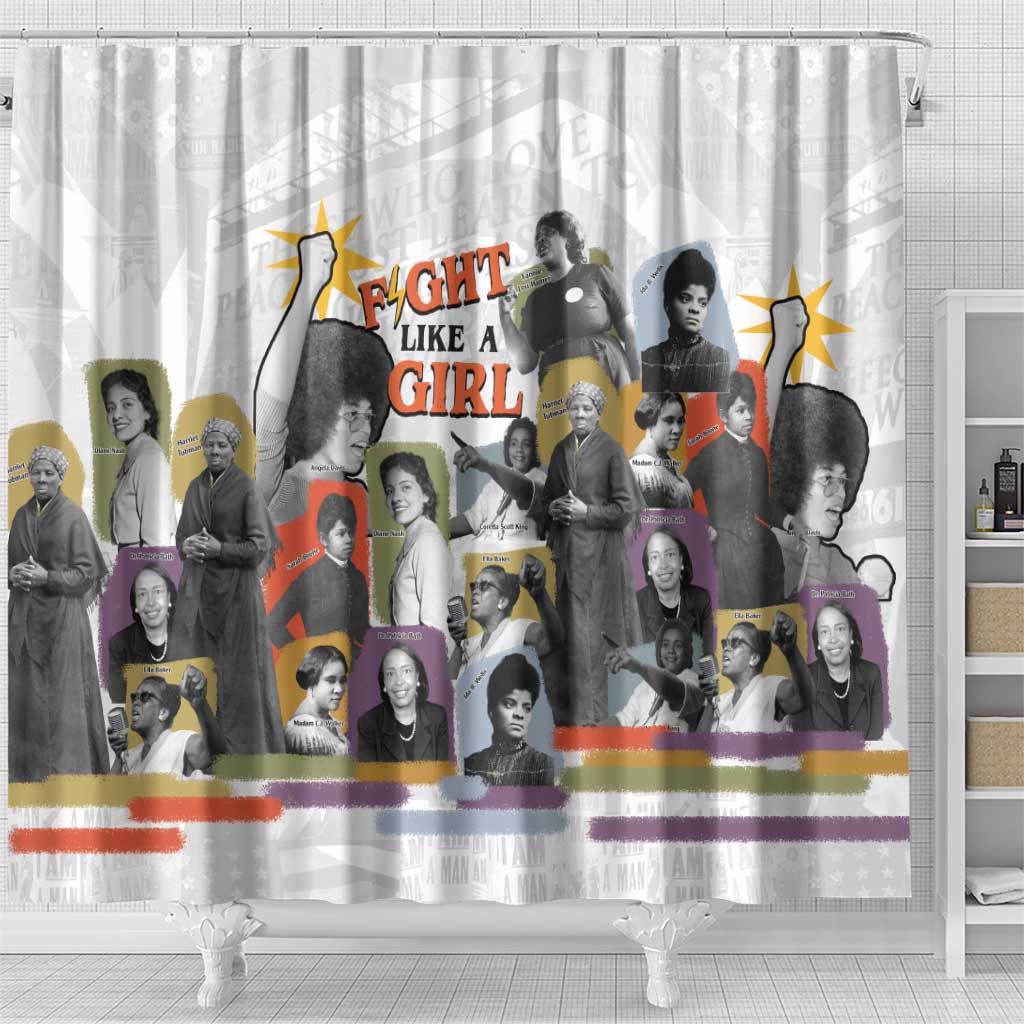 Black History Fight Like A Girl Shower Curtain African Feminist Icons and Bold Retro Art Style - African Pride