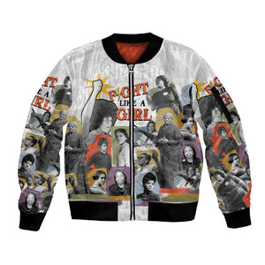 Black History Fight Like A Girl Sleeve Zip Bomber Jacket African Feminist Icons and Bold Retro Art Style - African Pride