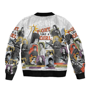Black History Fight Like A Girl Sleeve Zip Bomber Jacket African Feminist Icons and Bold Retro Art Style - African Pride