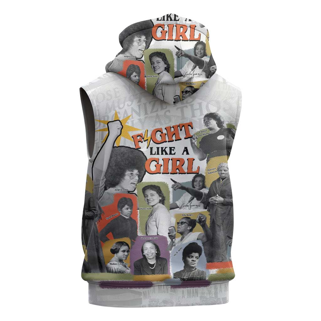 Black History Fight Like A Girl Sleeveless Zip Hoodie African Feminist Icons and Bold Retro Art Style - African Pride