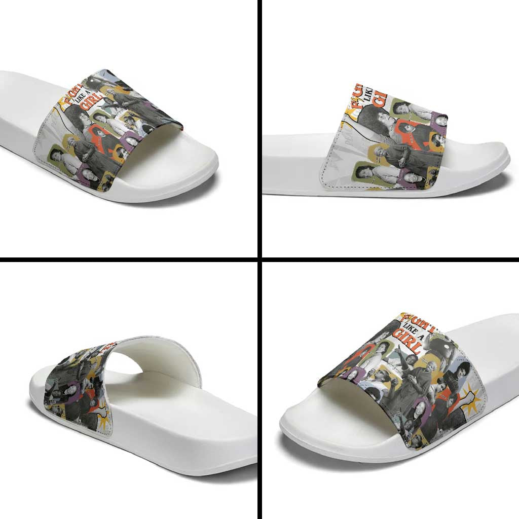 Black History Fight Like A Girl Slide Sandals African Feminist Icons and Bold Retro Art Style - African Pride