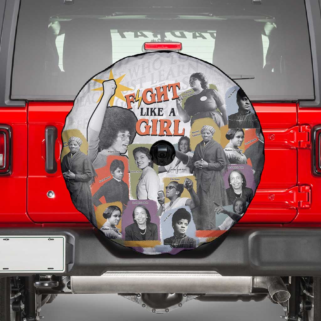 Black History Fight Like A Girl Spare Tire Cover African Feminist Icons and Bold Retro Art Style - African Pride