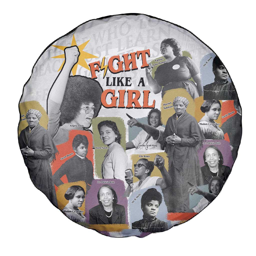 Black History Fight Like A Girl Spare Tire Cover African Feminist Icons and Bold Retro Art Style - African Pride