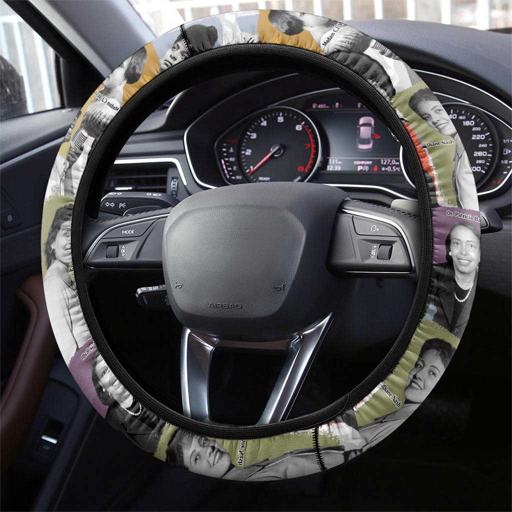 Black History Fight Like A Girl Steering Wheel Cover African Feminist Icons and Bold Retro Art Style - African Pride