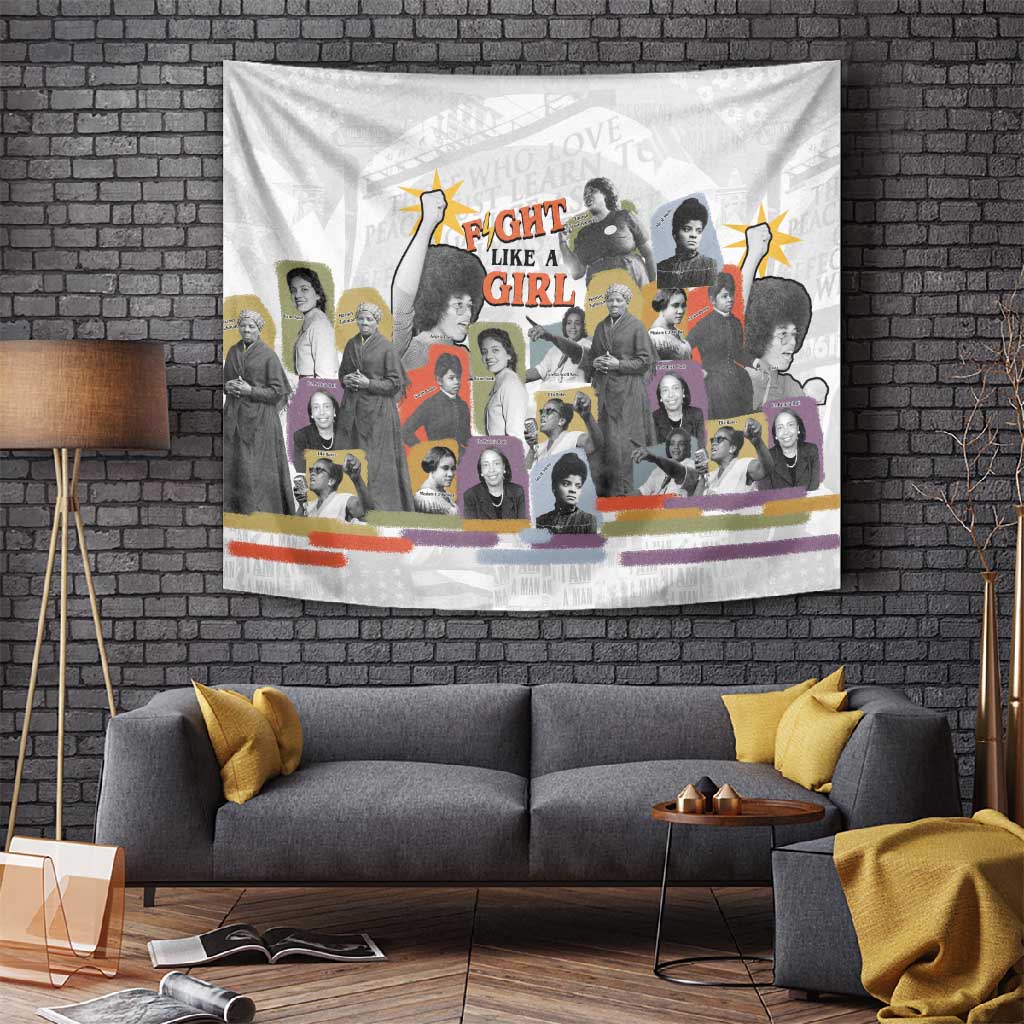 Black History Fight Like A Girl Tapestry African Feminist Icons and Bold Retro Art Style - African Pride