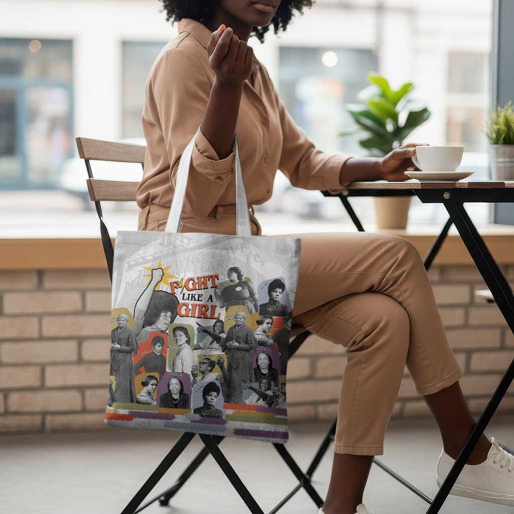 Black History Fight Like A Girl Tote Bag African Feminist Icons and Bold Retro Art Style - African Pride