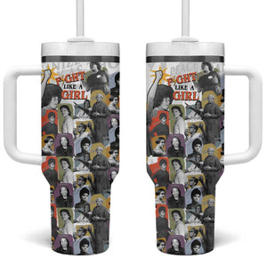 Black History Fight Like A Girl Tumbler With Handle African Feminist Icons and Bold Retro Art Style - African Pride