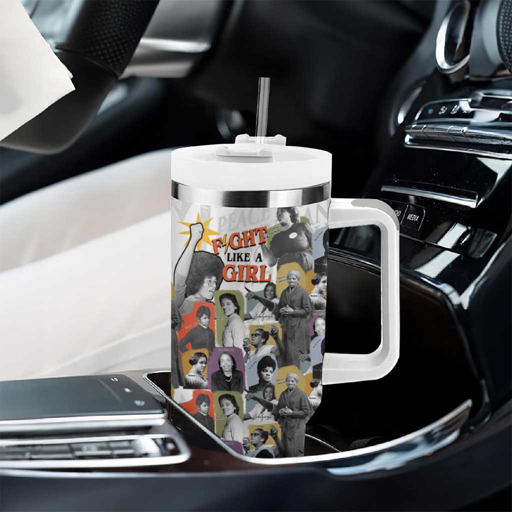 Black History Fight Like A Girl Tumbler With Handle African Feminist Icons and Bold Retro Art Style - African Pride