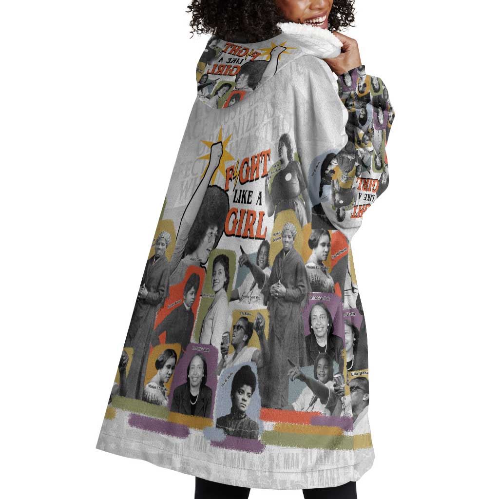 Black History Fight Like A Girl Wearable Blanket Hoodie African Feminist Icons and Bold Retro Art Style - African Pride