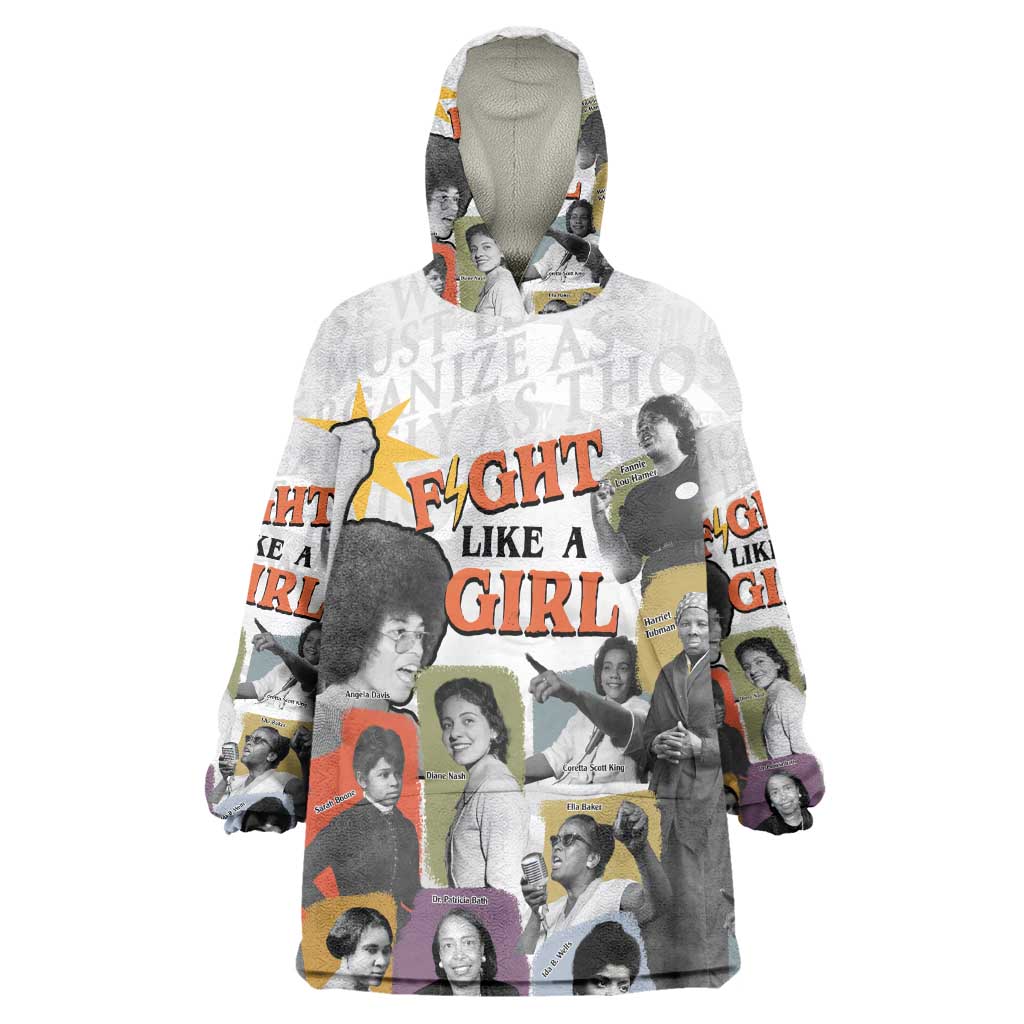 Black History Fight Like A Girl Wearable Blanket Hoodie African Feminist Icons and Bold Retro Art Style - African Pride