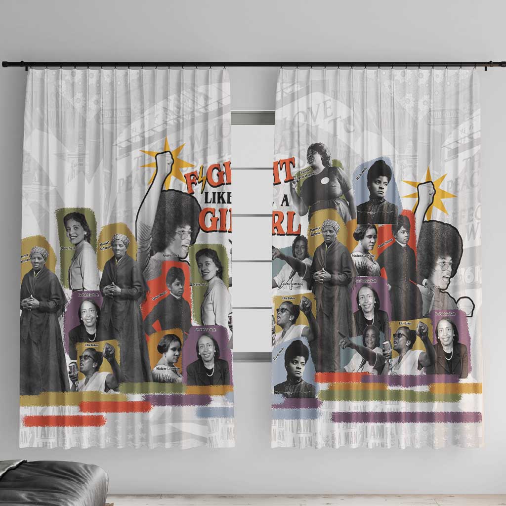 Black History Fight Like A Girl Window Curtain African Feminist Icons and Bold Retro Art Style - African Pride