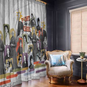 Black History Fight Like A Girl Window Curtain African Feminist Icons and Bold Retro Art Style - African Pride