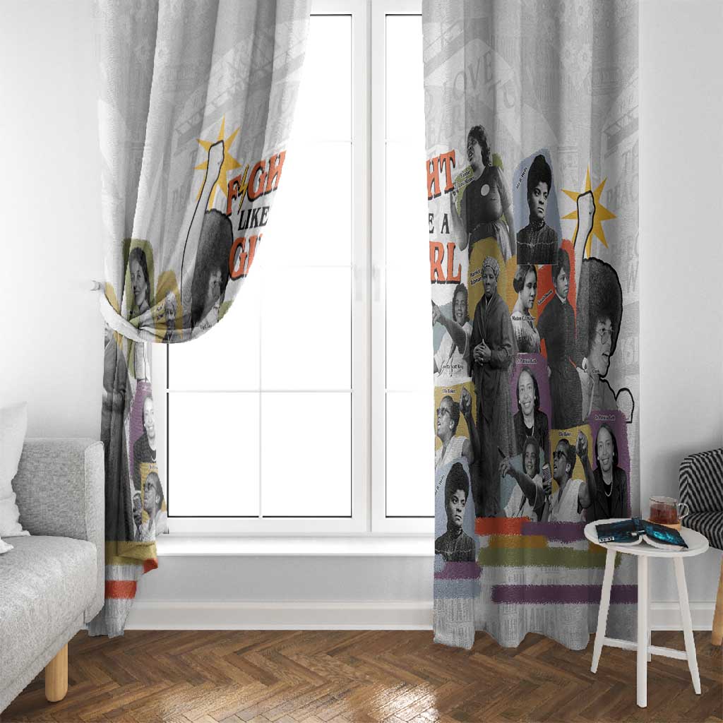 Black History Fight Like A Girl Window Curtain African Feminist Icons and Bold Retro Art Style - African Pride