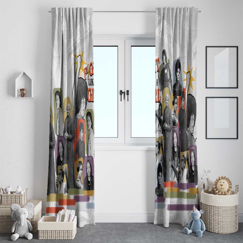 Black History Fight Like A Girl Window Curtain African Feminist Icons and Bold Retro Art Style - African Pride