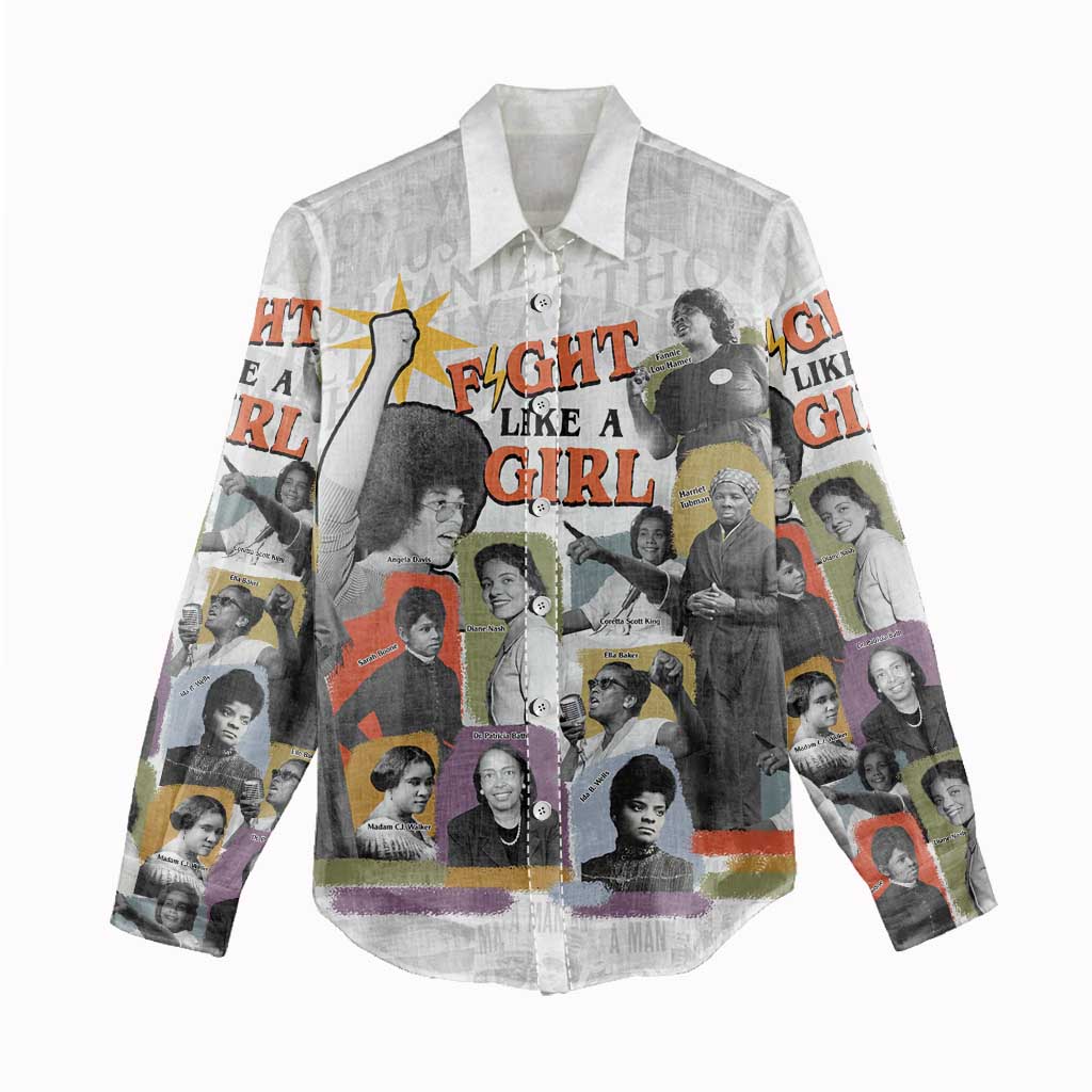 Black History Fight Like A Girl Women Casual Shirt African Feminist Icons and Bold Retro Art Style - African Pride