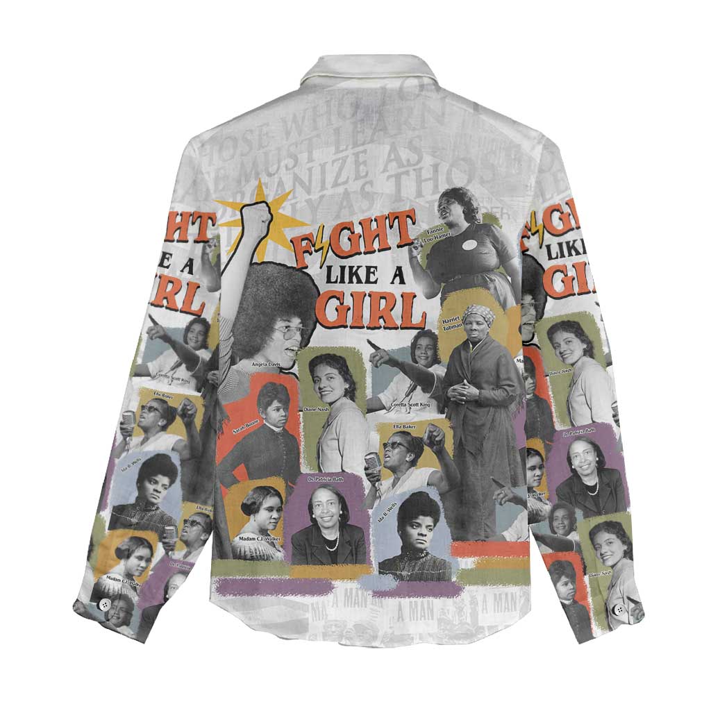 Black History Fight Like A Girl Women Casual Shirt African Feminist Icons and Bold Retro Art Style - African Pride