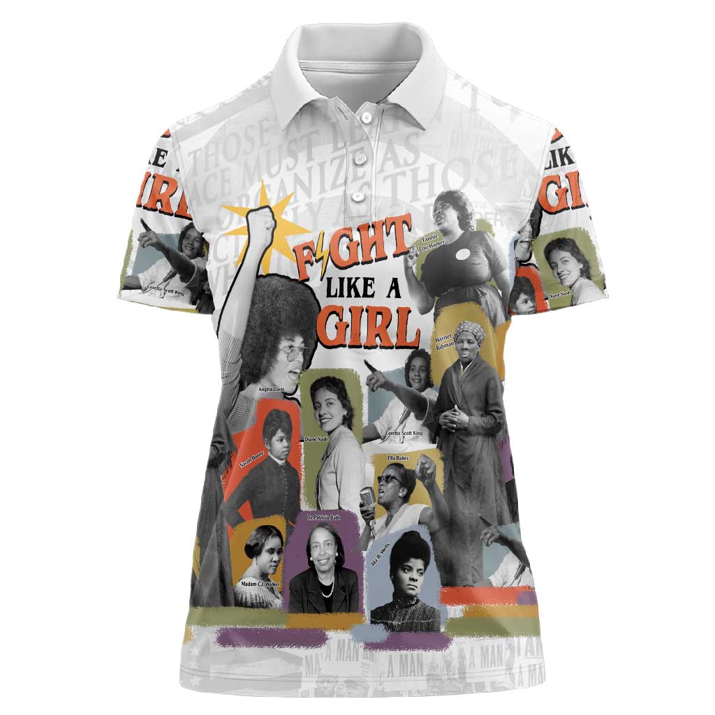 Black History Fight Like A Girl Women Polo Shirt African Feminist Icons and Bold Retro Art Style - African Pride