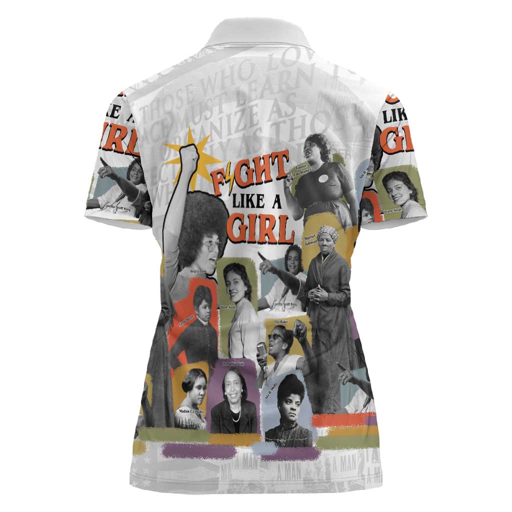 Black History Fight Like A Girl Women Polo Shirt African Feminist Icons and Bold Retro Art Style - African Pride
