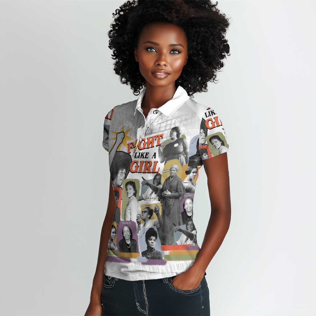 Black History Fight Like A Girl Women Polo Shirt African Feminist Icons and Bold Retro Art Style - African Pride